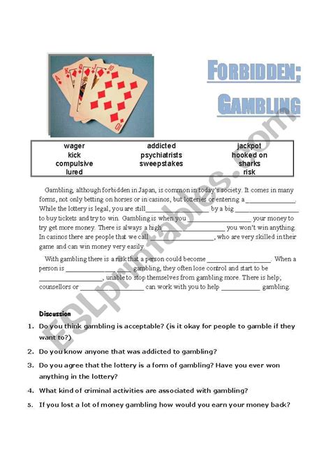 gambling worksheets|worksheets4teachers.